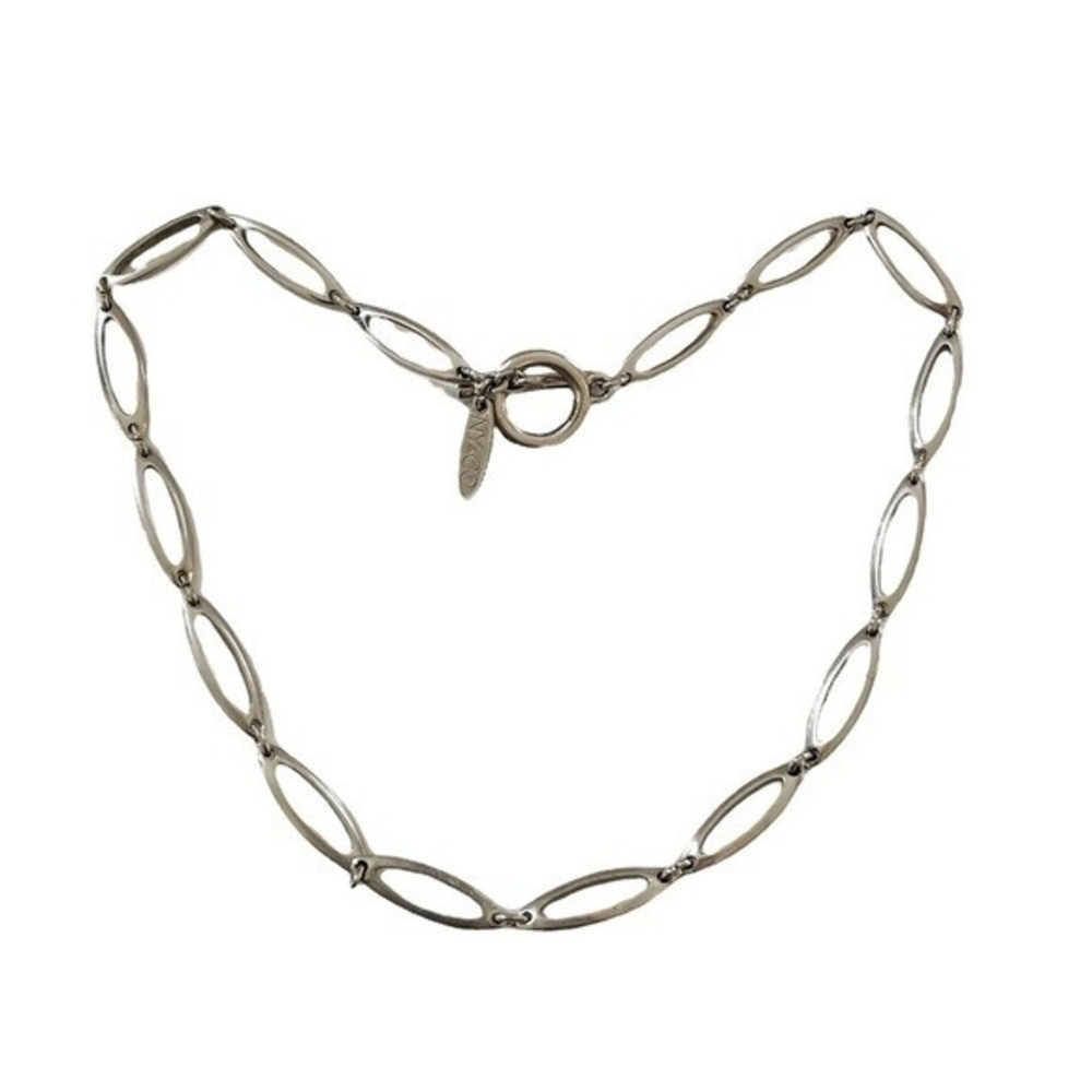 NY&Co Silver Tone Oval Link Chain Choker Necklace Pendant Clasp Costume Jewelry - Picture 3 of 6